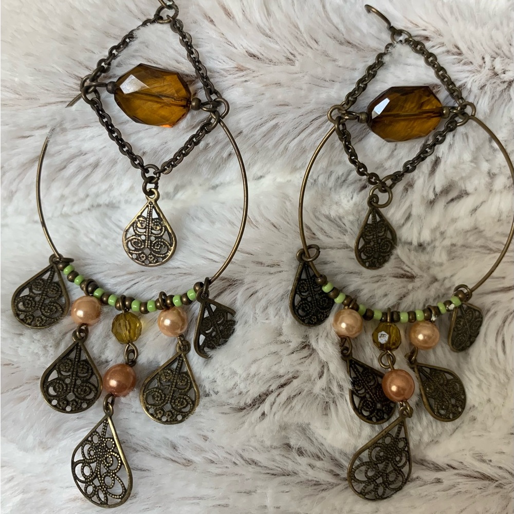 Trendy Vintage Vibes Bronze and Gold Dangle Earrings
